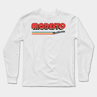 Modesto, CA \/\/\/\ Retro Typography Design Long Sleeve T-Shirt